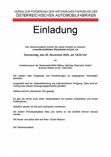 Einladung Klubabend